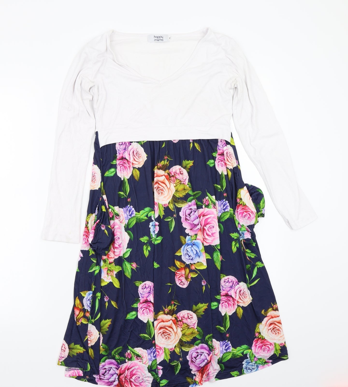 Happy Mama Womens White Floral  A-Line  Size S
