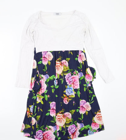 Happy Mama Womens White Floral  A-Line  Size S