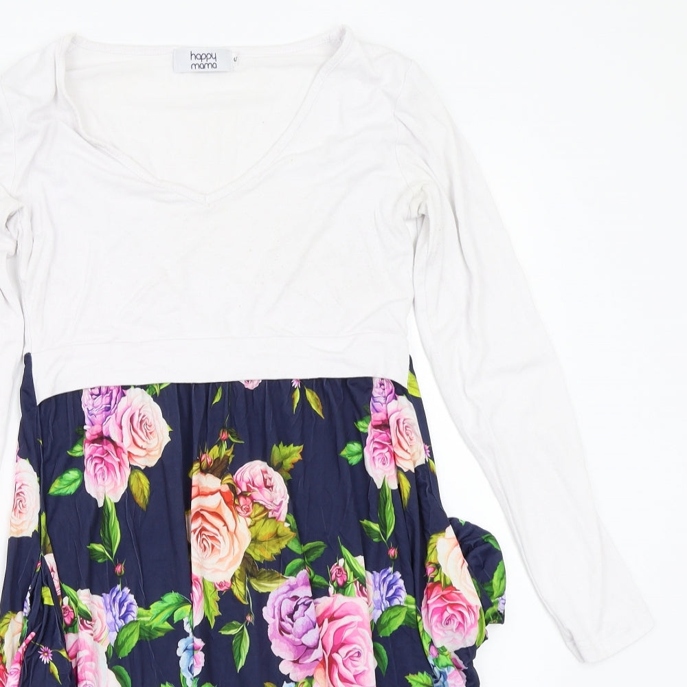 Happy Mama Womens White Floral  A-Line  Size S