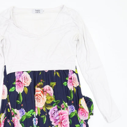 Happy Mama Womens White Floral  A-Line  Size S