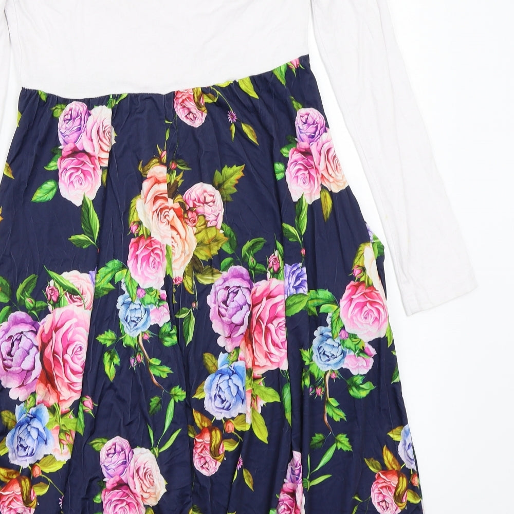 Happy Mama Womens White Floral  A-Line  Size S