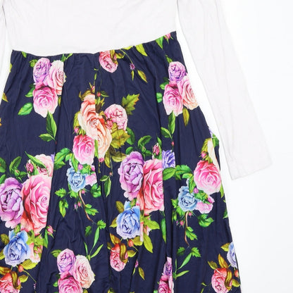Happy Mama Womens White Floral  A-Line  Size S