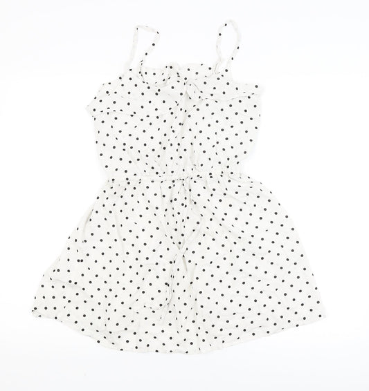 H&M Womens White Polka Dot  Fit & Flare  Size 8