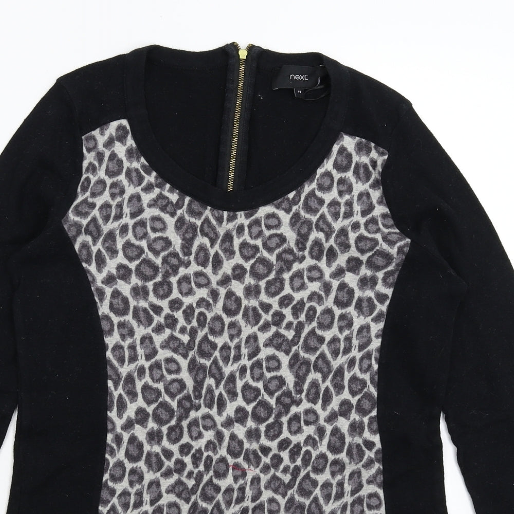 NEXT Womens Black Animal Print Knit Pullover Jumper Size 12