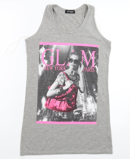 Womens UK Size M Style Grey Basic Tank