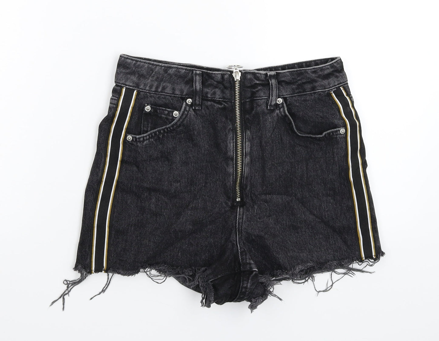 Topshop Womens Black Striped Denim Hot Pants Shorts Size 8