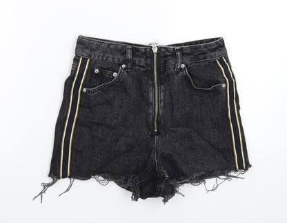 Topshop Womens Black Striped Denim Hot Pants Shorts Size 8