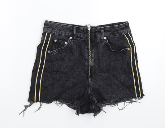 Topshop Womens Black Striped Denim Hot Pants Shorts Size 8