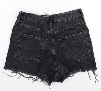 Topshop Womens Black Striped Denim Hot Pants Shorts Size 8