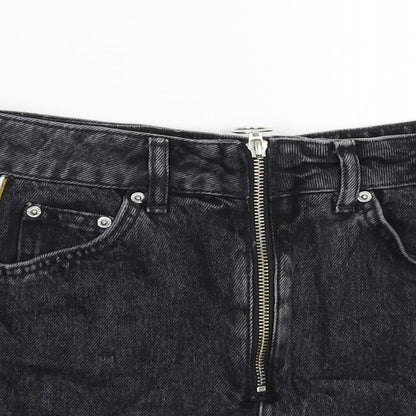 Topshop Womens Black Striped Denim Hot Pants Shorts Size 8