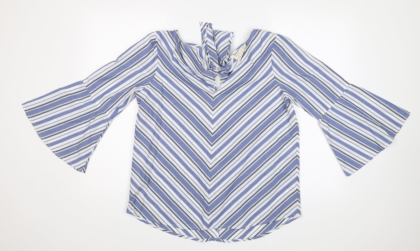 Just Living Womens Blue Striped  Basic Blouse Size S