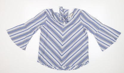 Just Living Womens Blue Striped  Basic Blouse Size S
