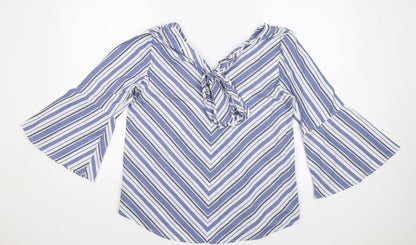 Just Living Womens Blue Striped  Basic Blouse Size S