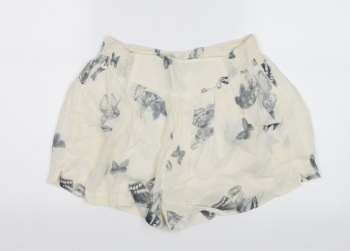 Topshop Womens White   Paperbag Shorts Size 10 - Butterflies