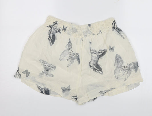 Topshop Womens White   Paperbag Shorts Size 10 - Butterflies