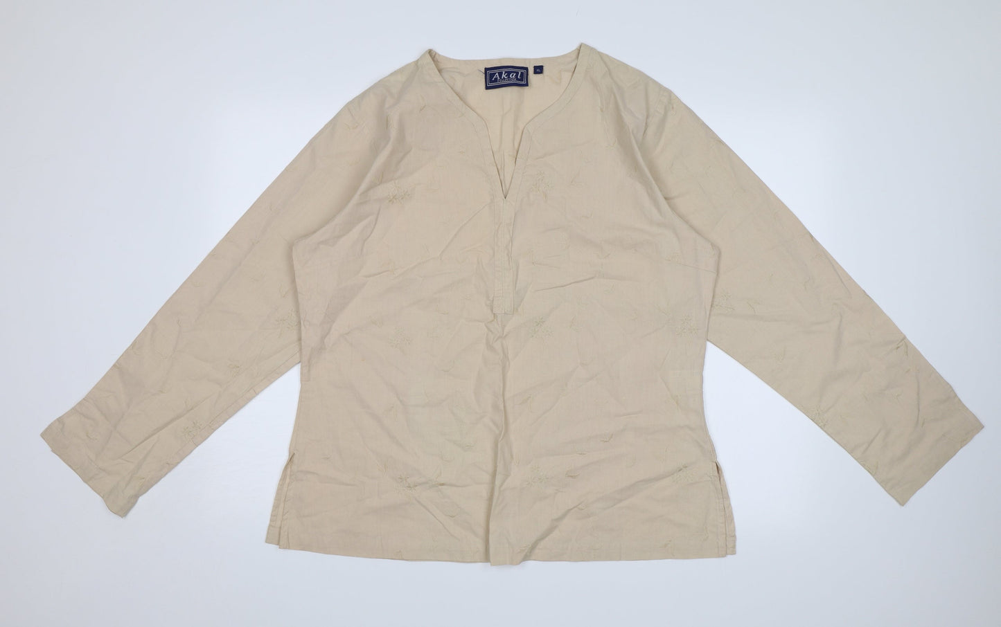 Akal Womens Beige Floral  Tunic Blouse Size XL