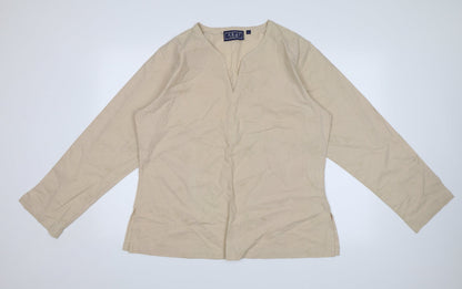Akal Womens Beige Floral  Tunic Blouse Size XL