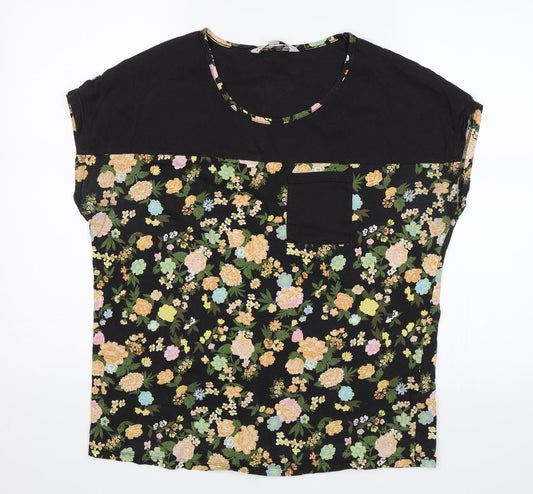 Capsule Womens Black Floral  Basic T-Shirt Size 12