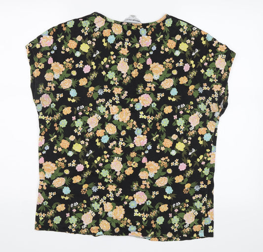 Capsule Womens Black Floral  Basic T-Shirt Size 12