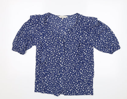 F&F Womens Blue Floral  Basic Button-Up Size 12