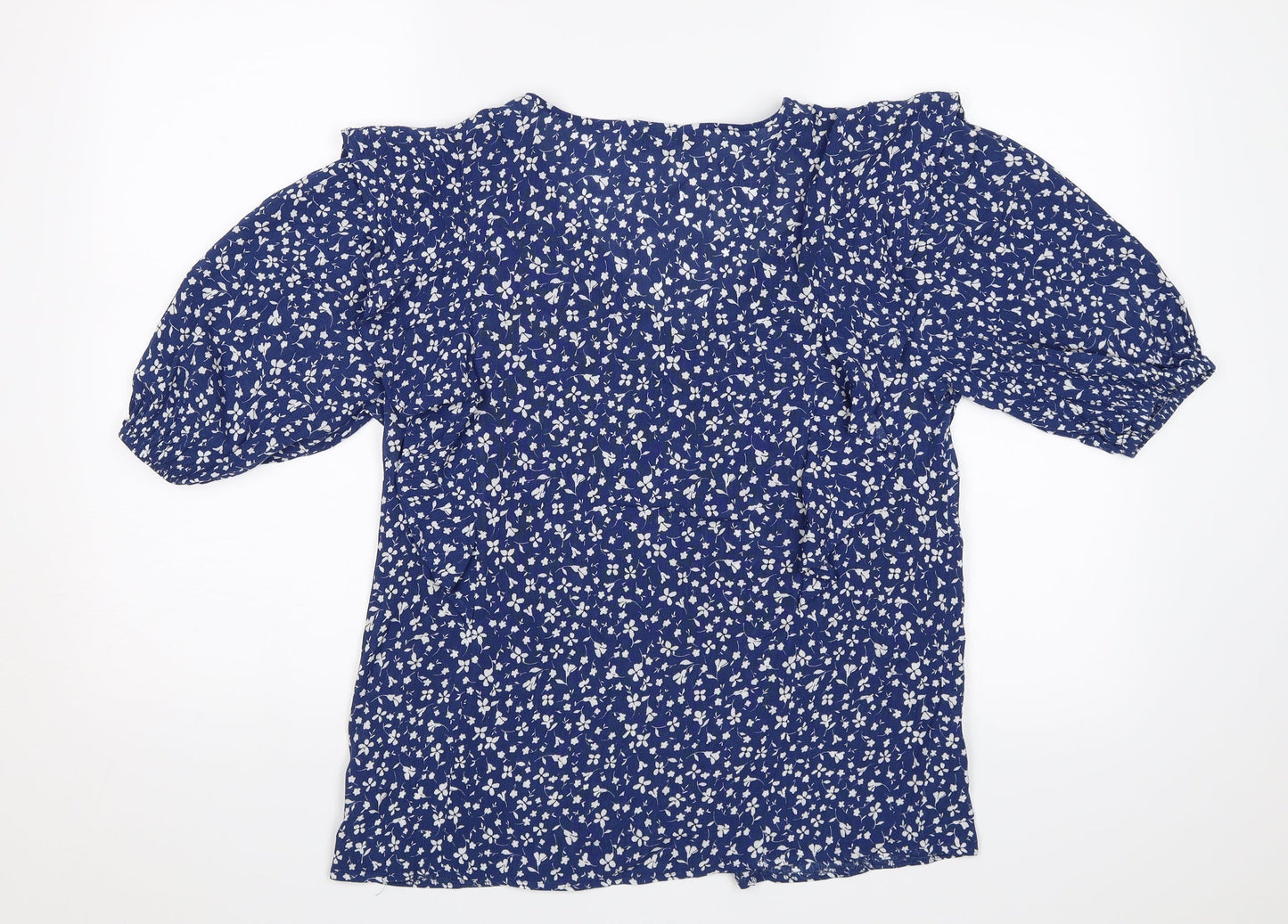 F&F Womens Blue Floral  Basic Button-Up Size 12