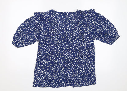 F&F Womens Blue Floral  Basic Button-Up Size 12