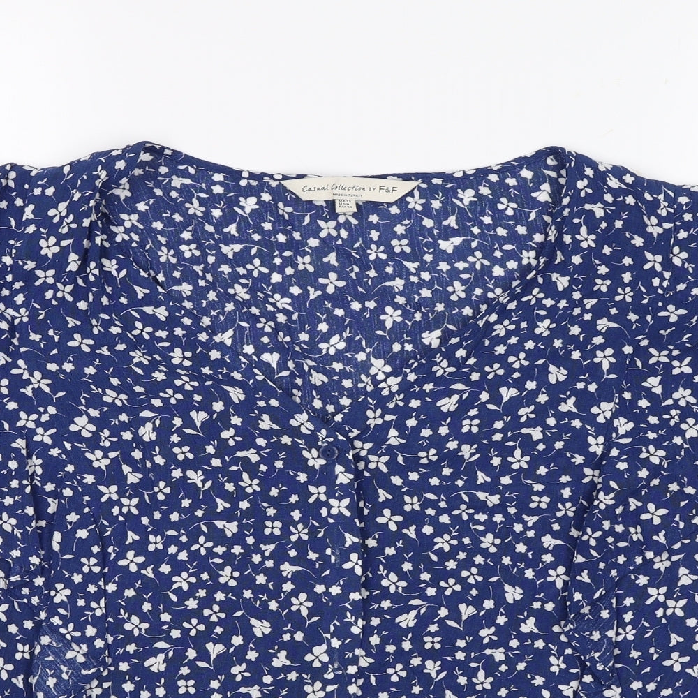 F&F Womens Blue Floral  Basic Button-Up Size 12