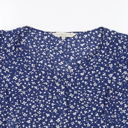 F&F Womens Blue Floral  Basic Button-Up Size 12