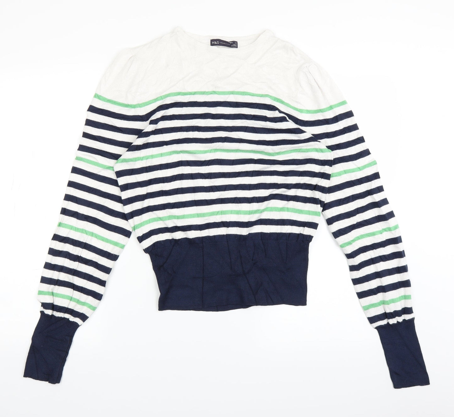 Marks and Spencer Womens White Striped  Pullover Jumper Size 12