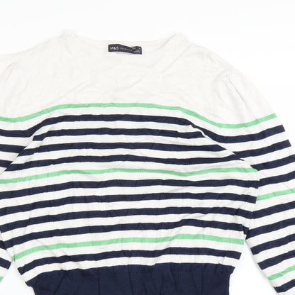 Marks and Spencer Womens White Striped  Pullover Jumper Size 12