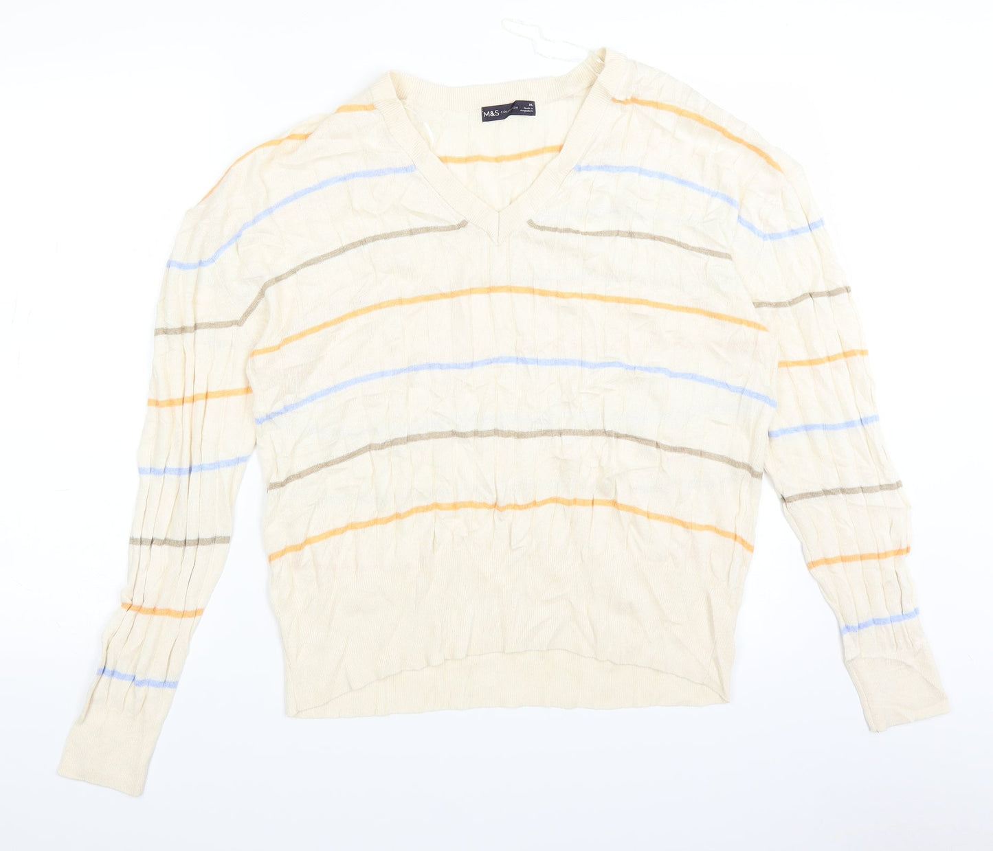 Marks and Spencer Womens Ivory Striped Knit Pullover Jumper Size XL