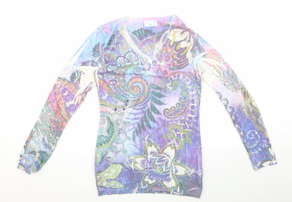 emma Womens Purple Floral  Pullover Jumper Size M