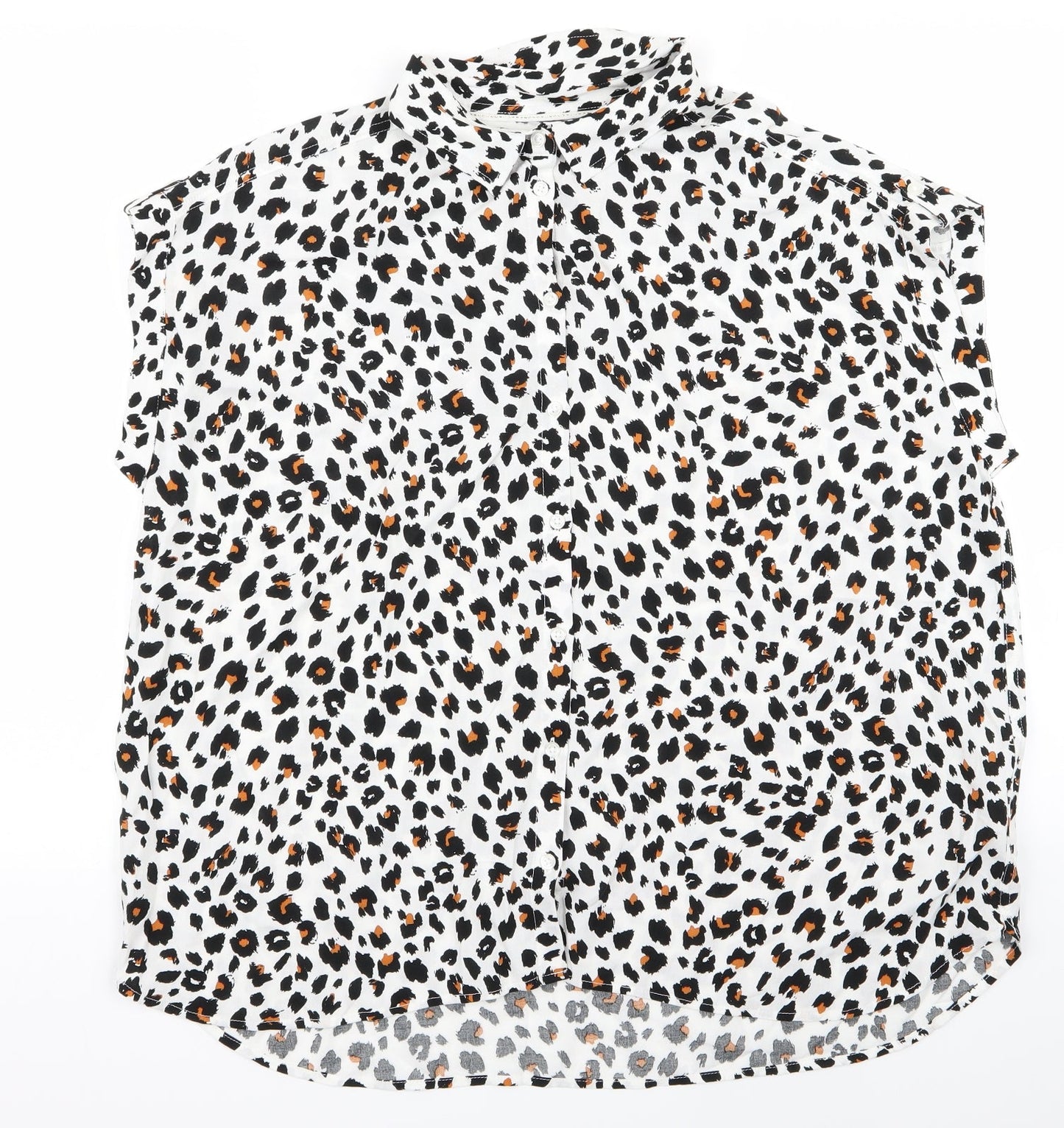 F&F Womens White Animal Print  Basic Button-Up Size 10