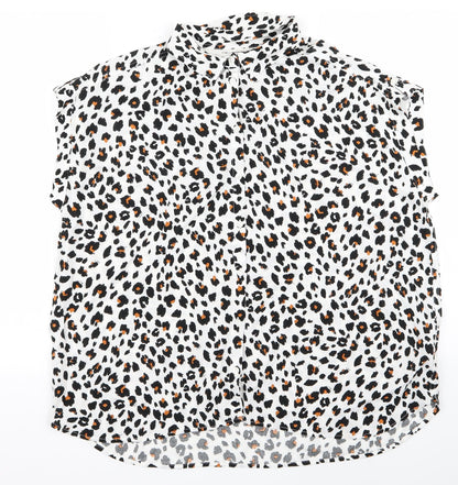F&F Womens White Animal Print  Basic Button-Up Size 10