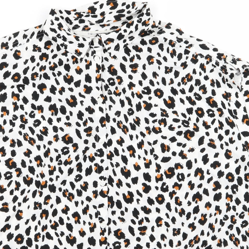 F&F Womens White Animal Print  Basic Button-Up Size 10