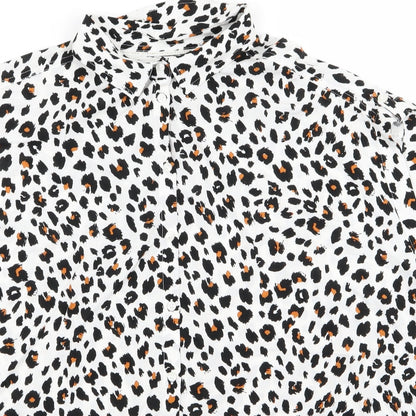 F&F Womens White Animal Print  Basic Button-Up Size 10