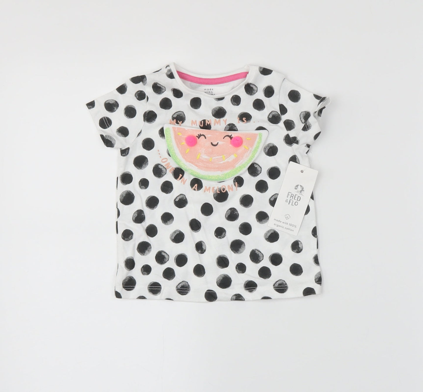 fred&flo Girls White Polka Dot  Basic T-Shirt Size 3-6 Months