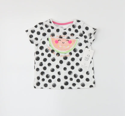 fred&flo Girls White Polka Dot  Basic T-Shirt Size 3-6 Months