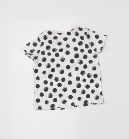 fred&flo Girls White Polka Dot  Basic T-Shirt Size 3-6 Months