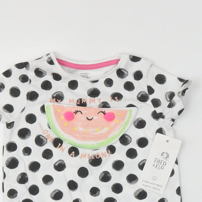 fred&flo Girls White Polka Dot  Basic T-Shirt Size 3-6 Months
