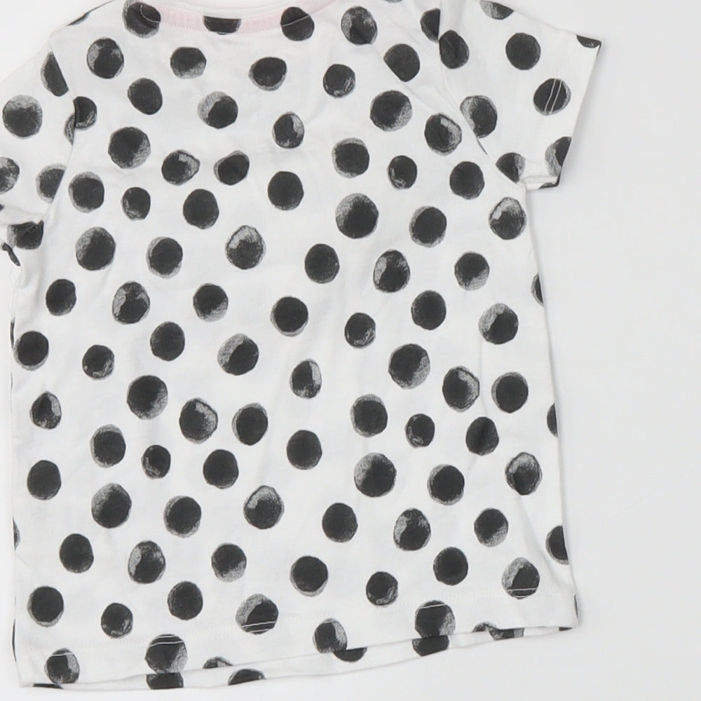 fred&flo Girls White Polka Dot  Basic T-Shirt Size 3-6 Months