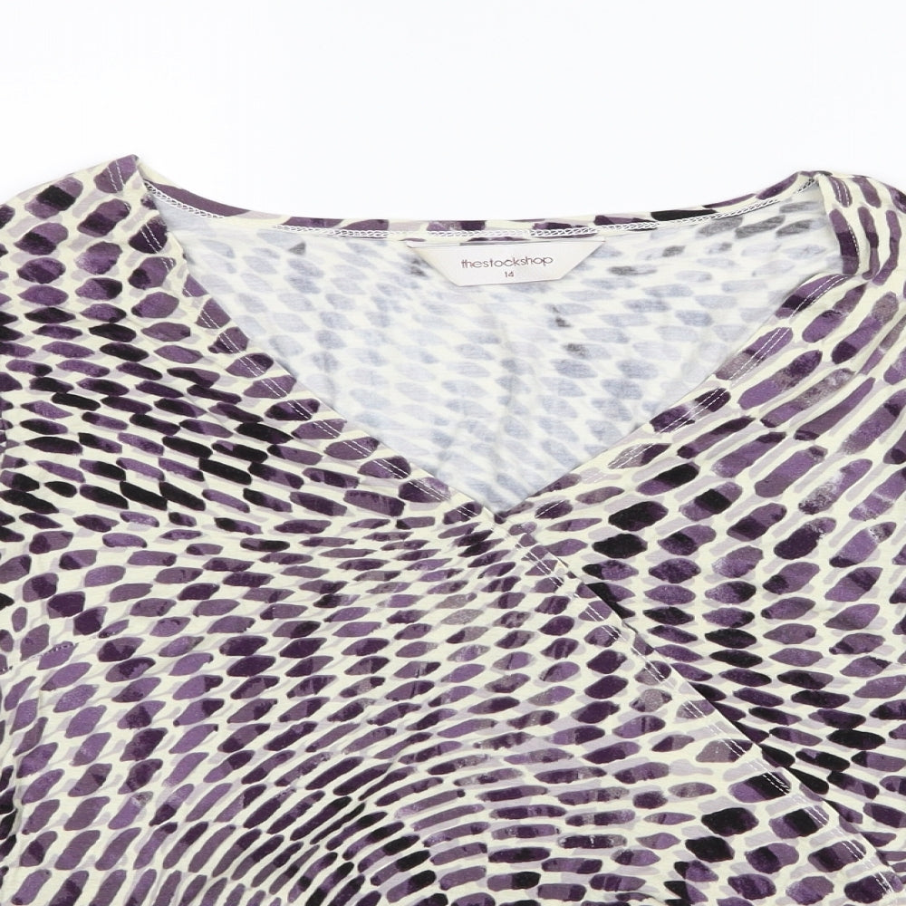 thestockshop Womens Purple Geometric  Basic T-Shirt Size 14