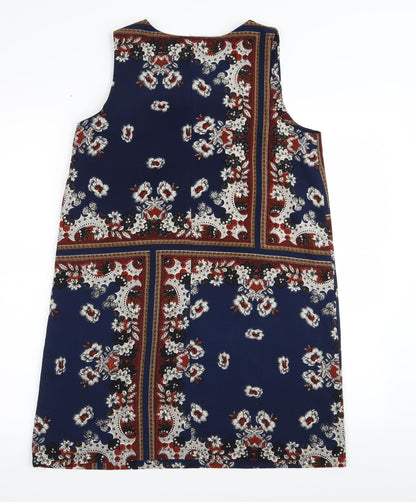 Boohoo Womens Blue Geometric  A-Line  Size 8