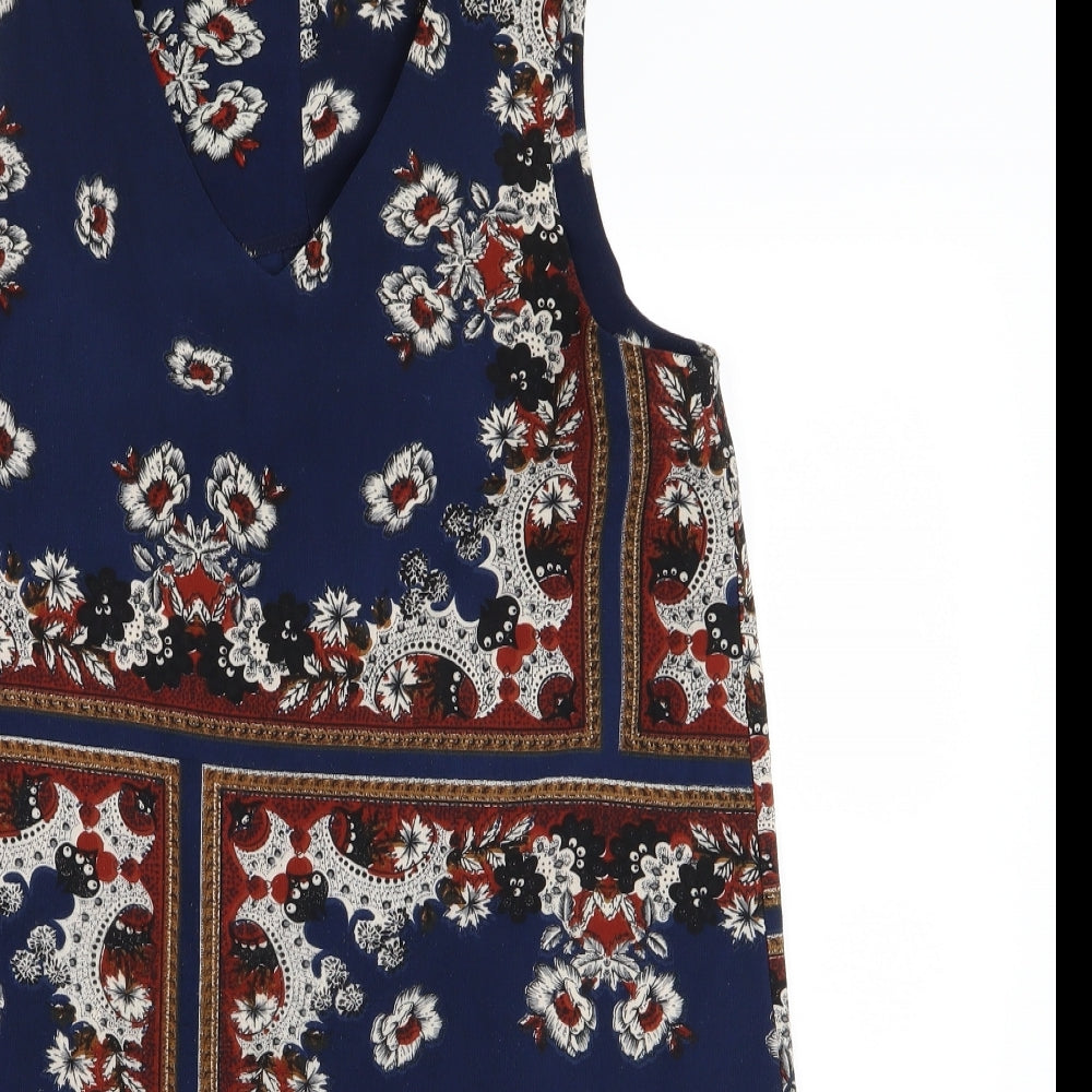 Boohoo Womens Blue Geometric  A-Line  Size 8