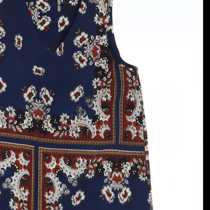 Boohoo Womens Blue Geometric  A-Line  Size 8