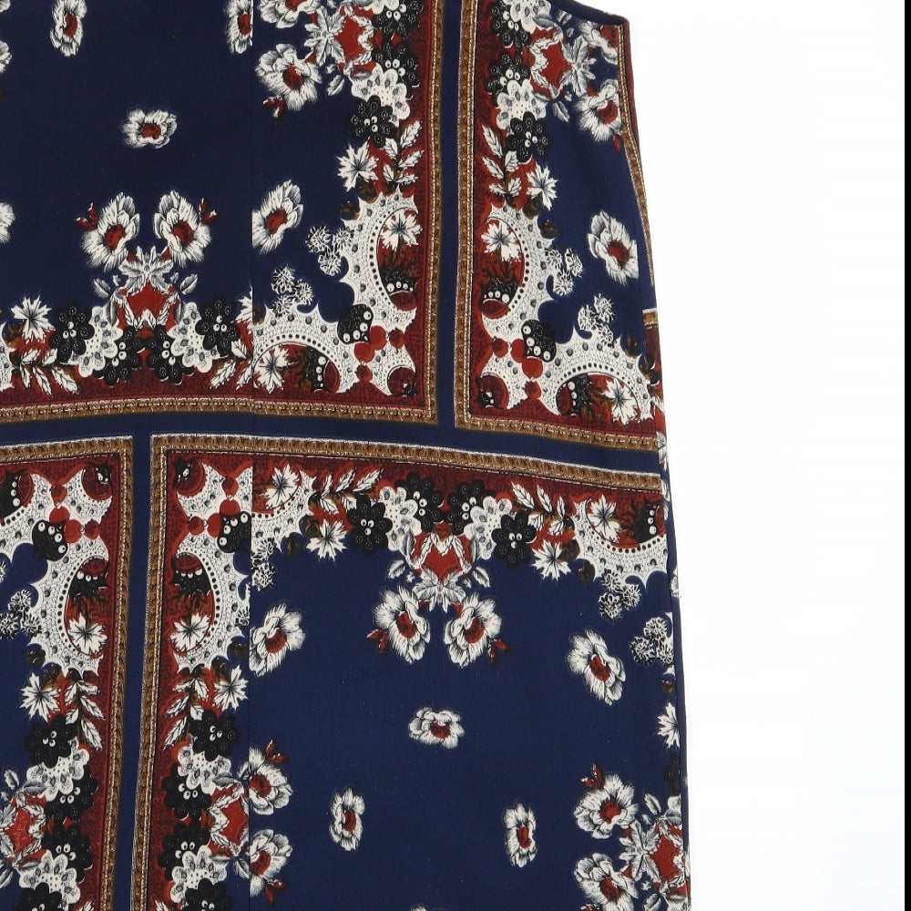 Boohoo Womens Blue Geometric  A-Line  Size 8