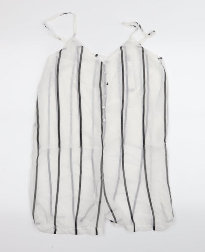 eunice lai Womens White Striped  Playsuit One-Piece Size L