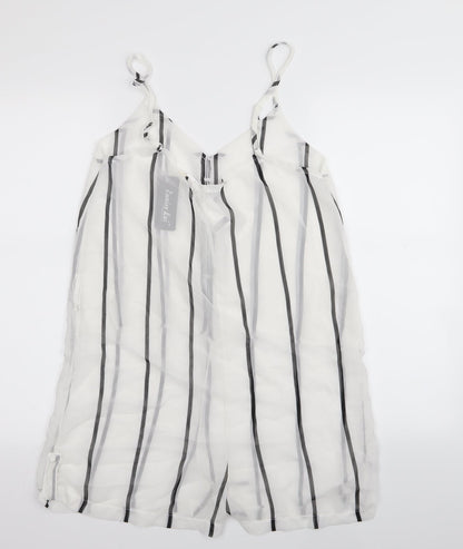eunice lai Womens White Striped  Playsuit One-Piece Size L
