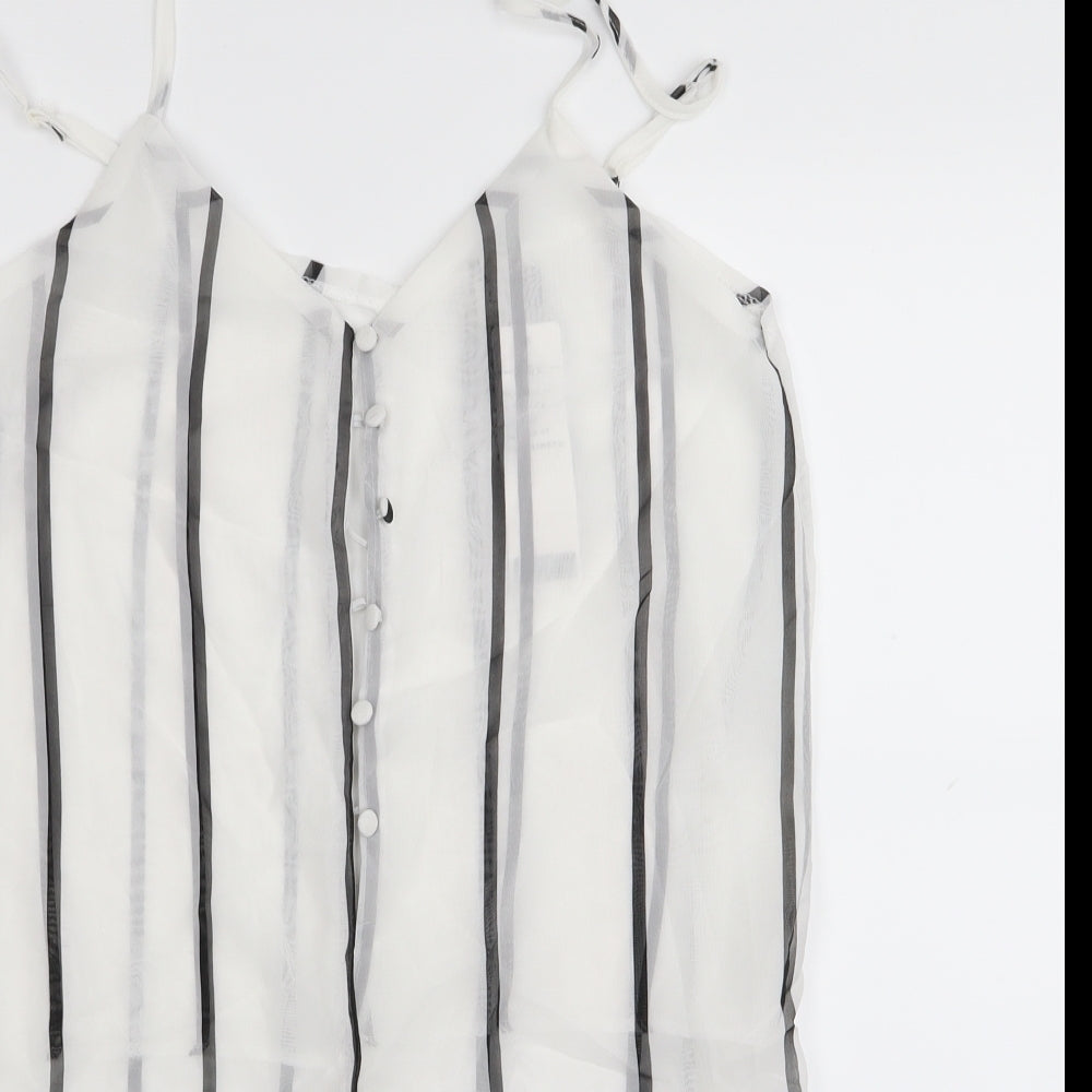 eunice lai Womens White Striped  Playsuit One-Piece Size L