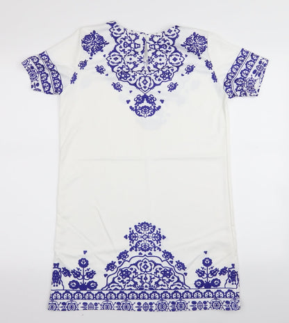 Preworn Womens White Geometric  A-Line  Size M